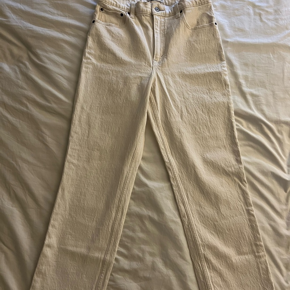 Cream Straight-Leg Jeans